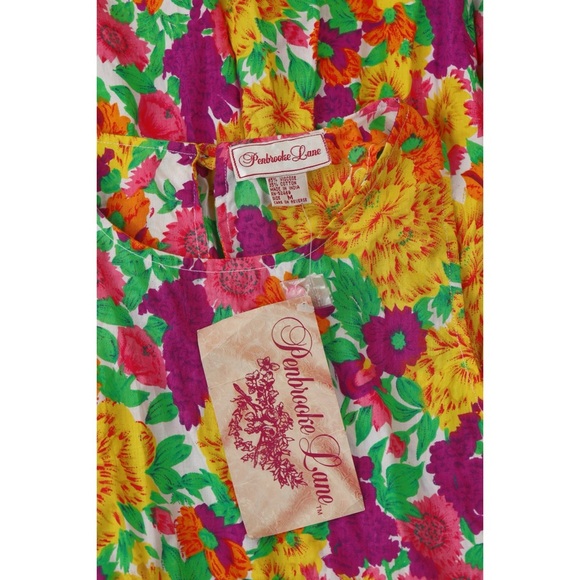 Sz M Vtg Penbrooke Lane Colorful Floral Sleeveless A-Line Midi Dress NWT - Picture 4 of 4